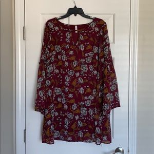 Long sleeve maroon floral dress